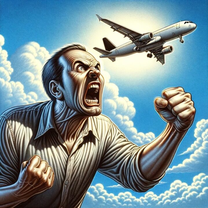 Man yelling at an airplane